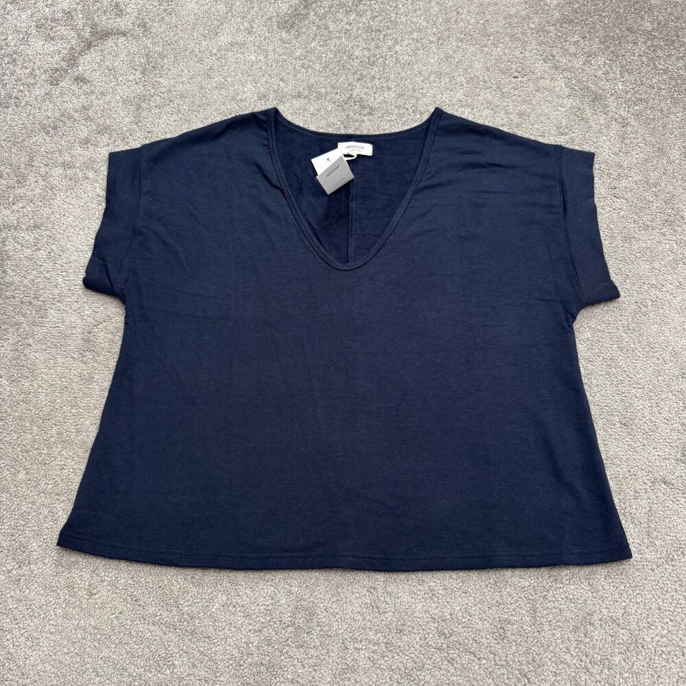 Monos Everywhere Sevilla T-Shirt Womens Large Navy Blue V-Neck Short Sleeve NWT
